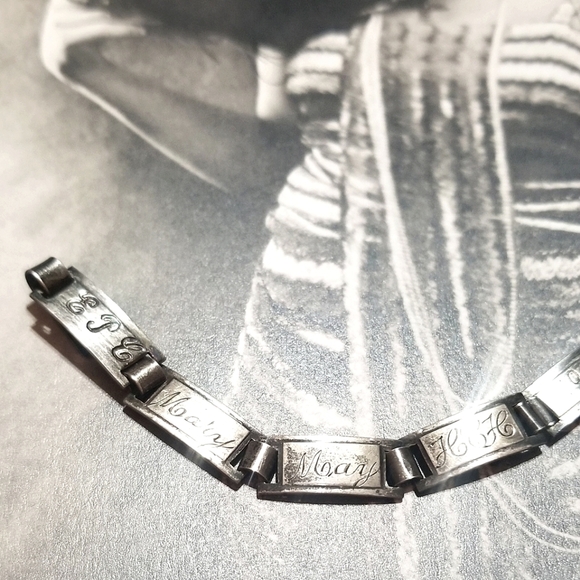 WWI yr1916 Antique Forget Me Not Sterling Panel Bracelet - Picture 6 of 10